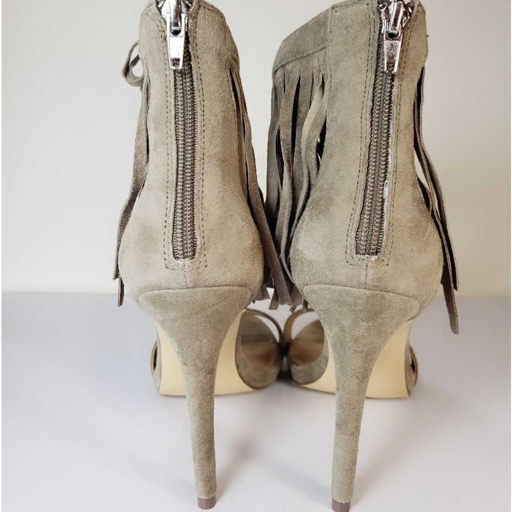 Steve Madden STAARZ Suede Leather Ankle Fringe Dress Sandal Beige Women's Size 9 - Picture 3 of 7